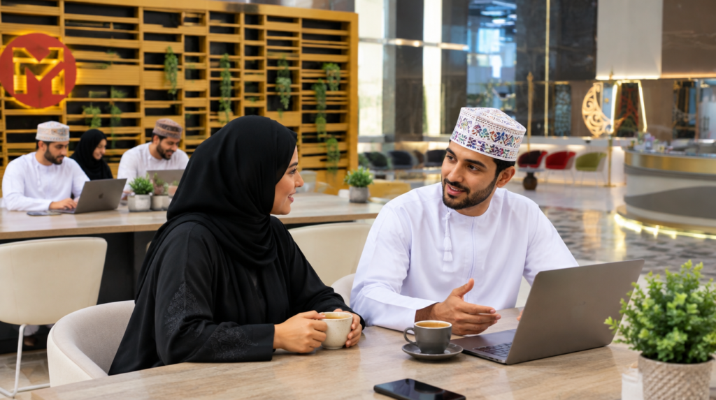Coworking lounge with Omani design touches